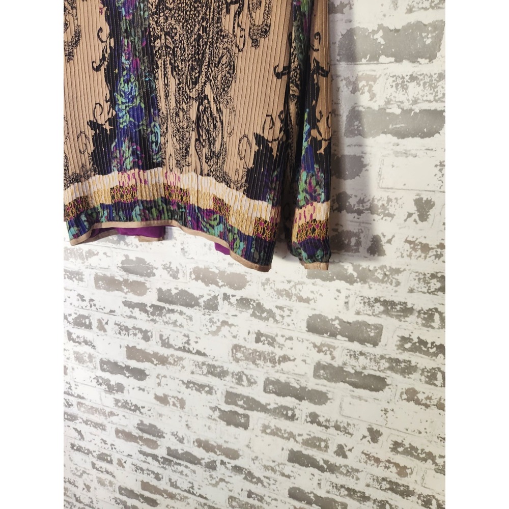 Boho Floral‎ Pleated Cardigan Large Muticolor Abstract Artsy Open Front Jacket - Picture 11 of 16